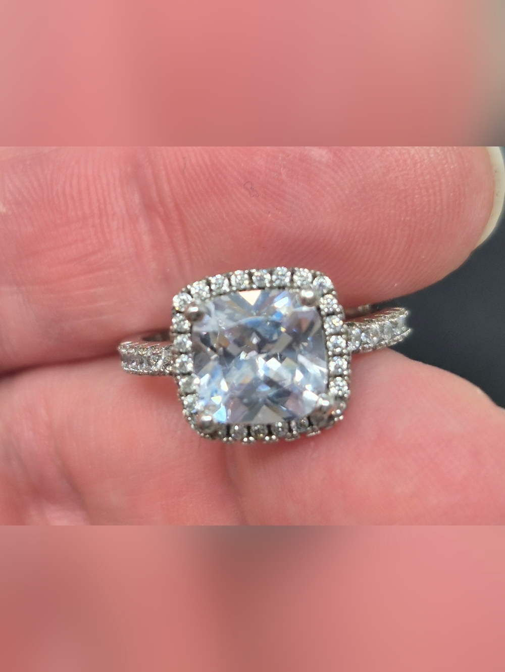Sterling Silver Halo Cushion-Cut White CZ Ring